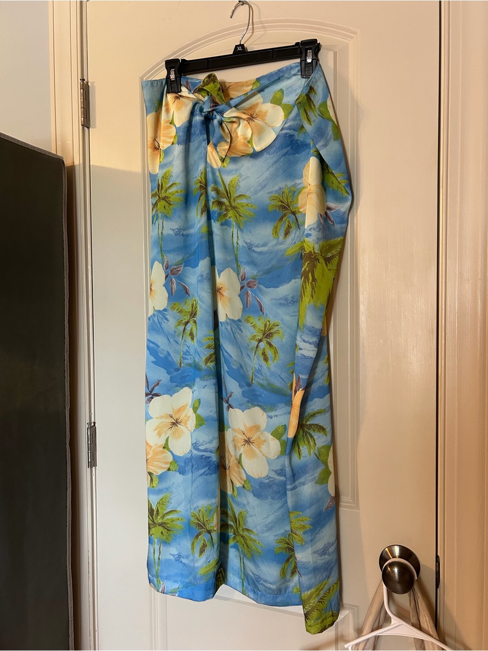 Tropical Print Maxi Skirt in Blue and Cream